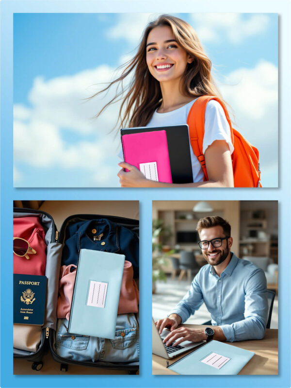 2-Pack Bank Deposit Money Bags with Zipper, 11 x 6 Inches, PU Leather Cash Pouches with Label, for Coins, Cosmetics, Bills, Tools, Hot Pink & Light Blue - 图片 5